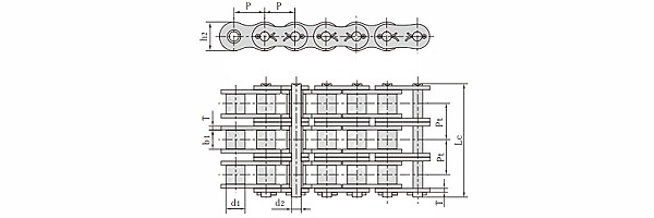 ANSI #180 Triplex Cottered Roller Chain dimension chart