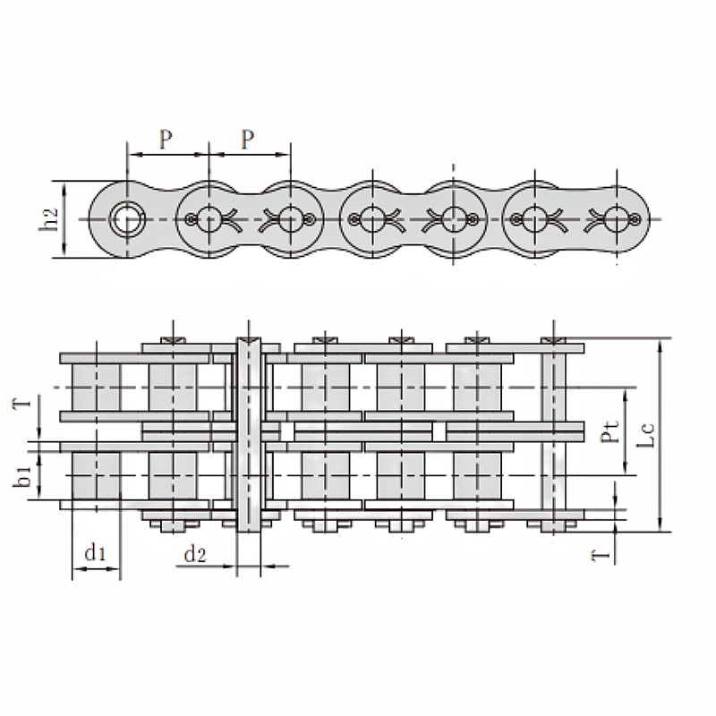 ANSI Duplex Heavy Duty Cottered Roller Chain Dimension Chart