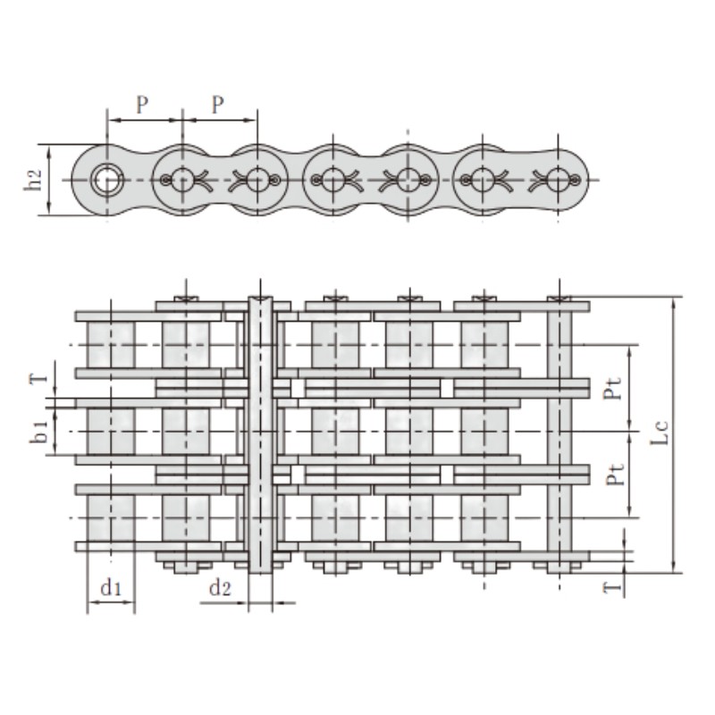 ANSI Triplex Heavy Duty Cottered Roller Chain Dimension Chart