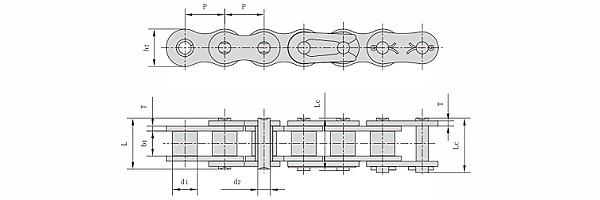 ANSI #50H Simplex Heavy Duty Roller Chain dimension chart