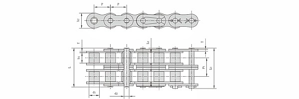 ANSI #100H-2 Duplex Heavy Duty Roller Chain dimension chart