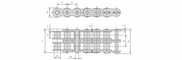 ANSI #160H-2 Duplex Heavy Duty Cottered Roller Chain dimension chart