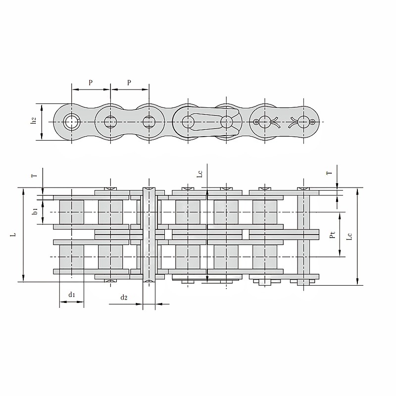 ANSI Duplex Heavy Duty Roller Chain Dimension Chart