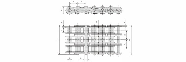 ANSI #200H-3 Triplex Heavy Duty Cottered Roller Chain dimension chart