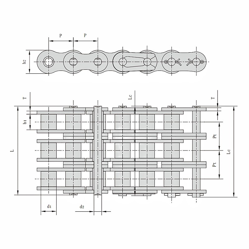 ANSI Triplex Heavy Duty Roller Chain Dimension Chart