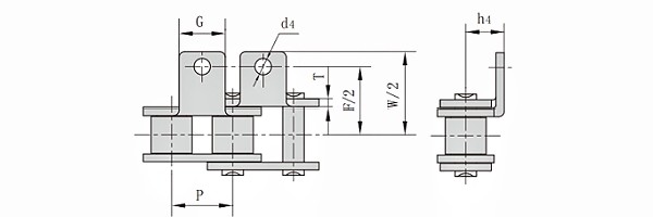 ANSI #32B A1 Attachment Roller Chain dimension chart