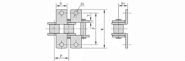 ANSI #28B K1 Attachment Roller Chain dimension chart