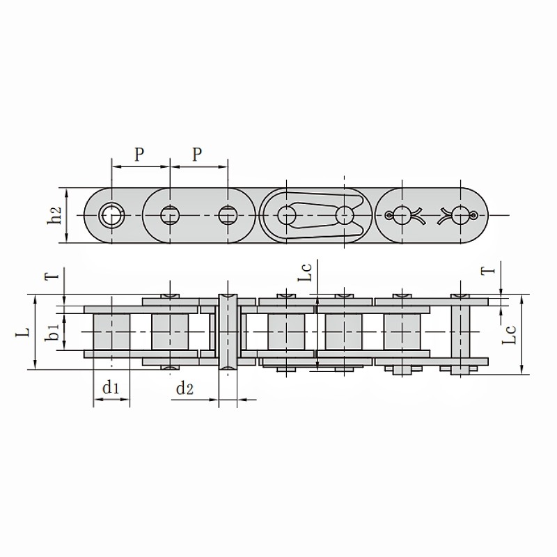 Simplex Roller Chain with Straight Side Plates(B series) Dimension Chart