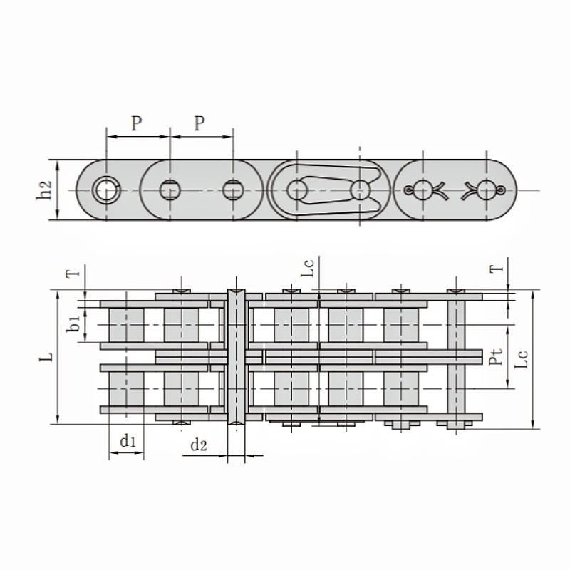 Duplex Roller Chain with Straight Side Plates(A series) Dimension Chart