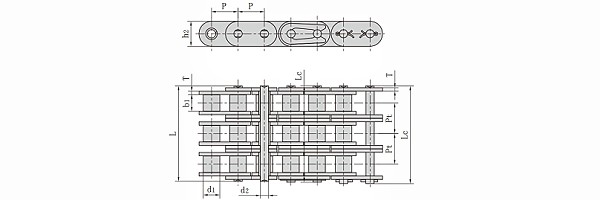 ANSI #40-3 Triple Straight Side Roller Chain dimension chart