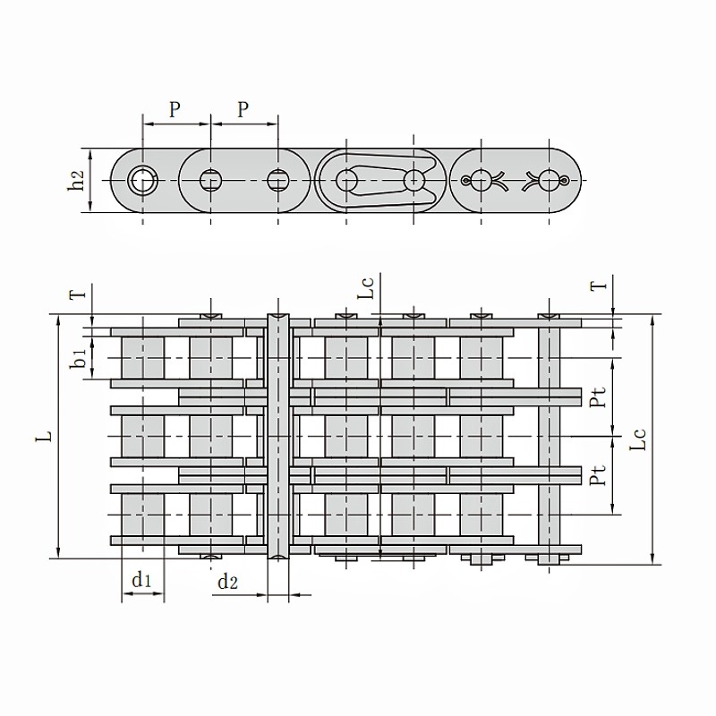 Triplex Roller Chain with Straight Side Plates(B series) Dimension Chart