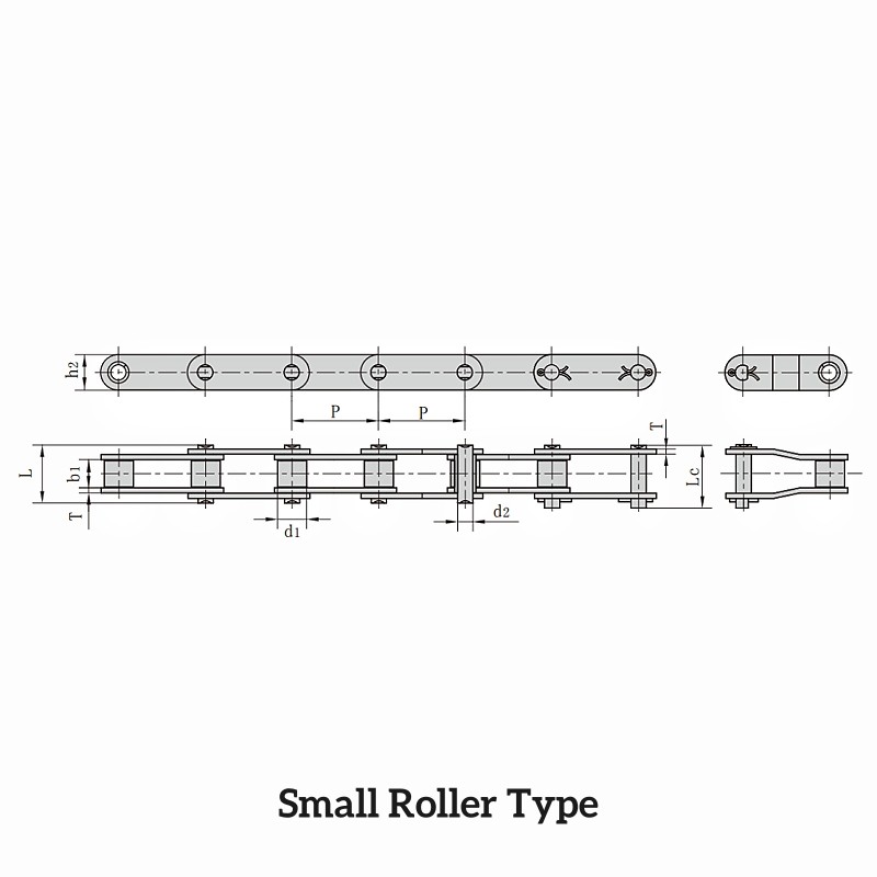 Stainless Steel Double Pitch Conveyor Chains Dimension Chart