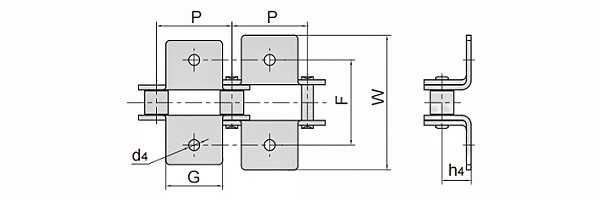 ANSI C2060 K1 Attachment Double Pitch Conveyor Chain dimension chart