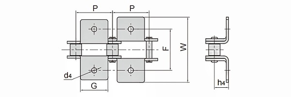 ANSI #25 K1 Attachment Roller Chain dimension chart