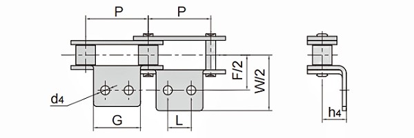 ANSI C2050 A2 Attachment Double Pitch Conveyor Chain dimension chart