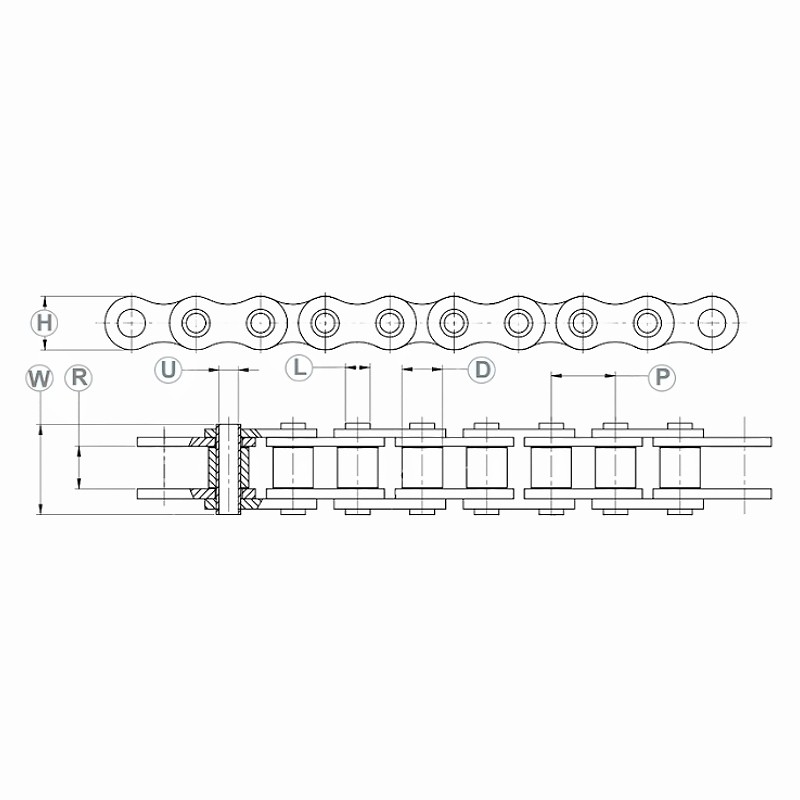 Metric Simplex Hollow Pin Roller Chain Dimension Chart