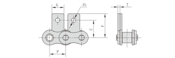 Metric 08B SA1 Attachment Roller Chain dimension chart