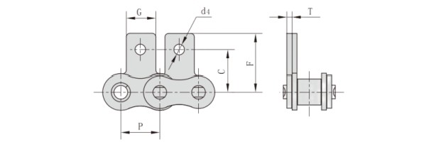 ANSI #35 SA1 Attachment Roller Chain dimension chart