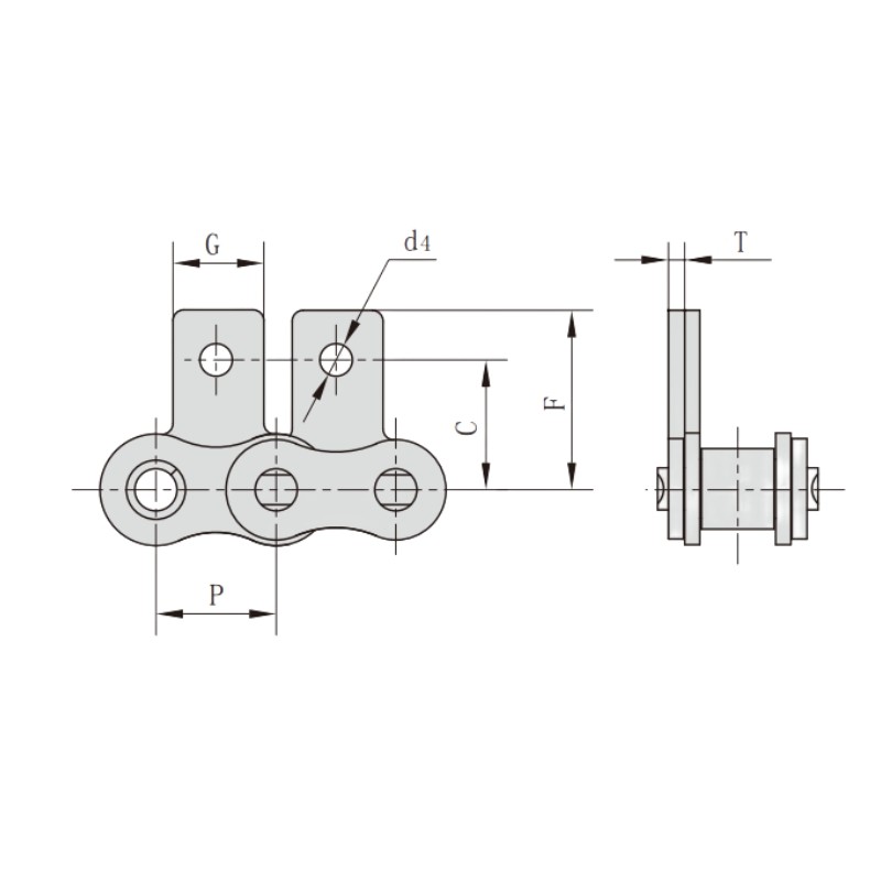 Roller Chain with SA1 Attachments Dimension Chart