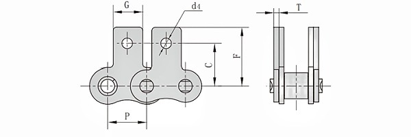Metric 16B SK1 Attachment Roller Chain dimension chart