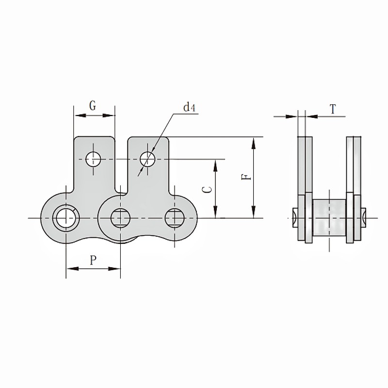 Roller Chain with SK1 Attachments Dimension Chart