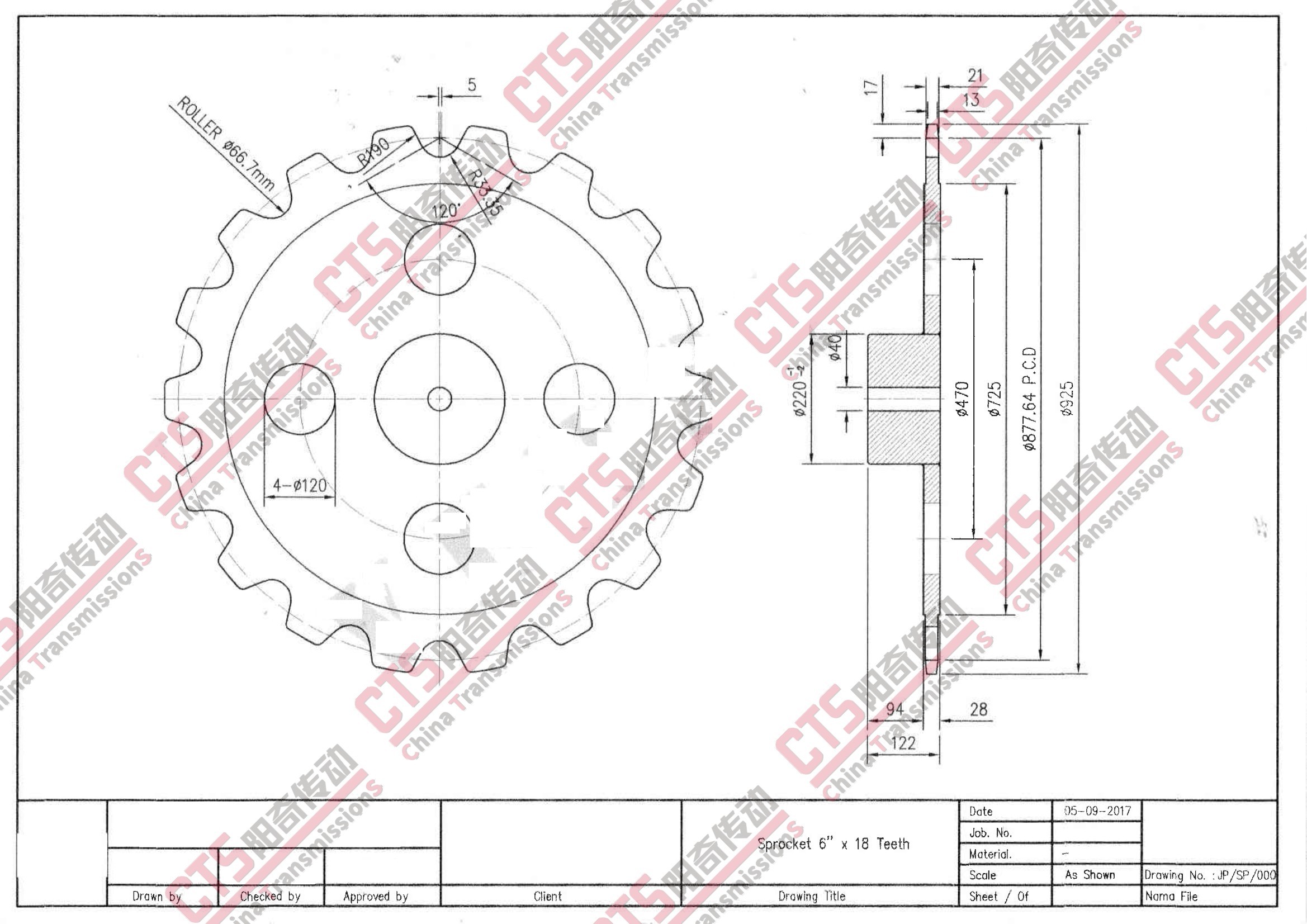 Palm Oil Mill Sprockets Dimension Chart