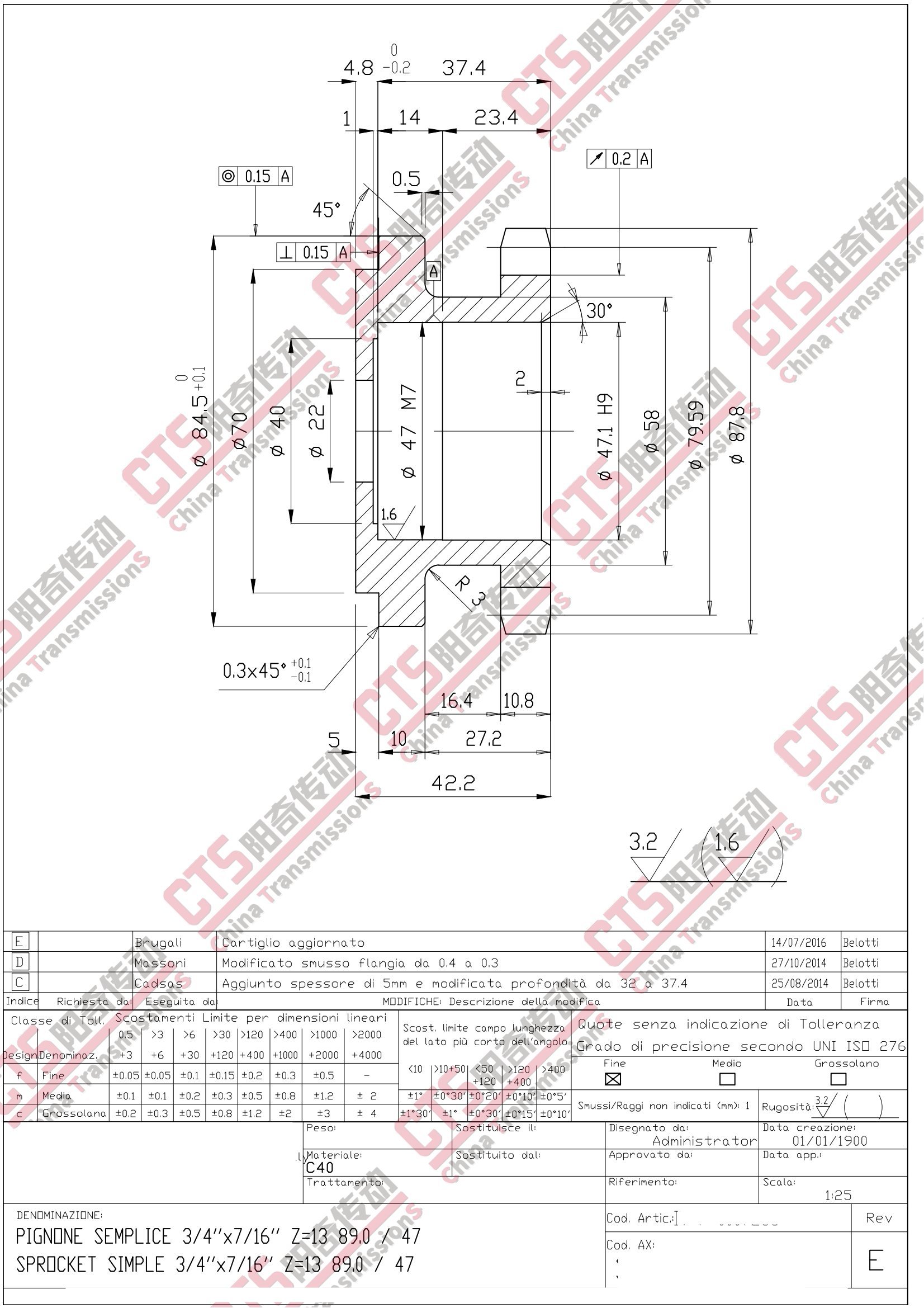 Gear Hobbing Sprockets Dimension Chart