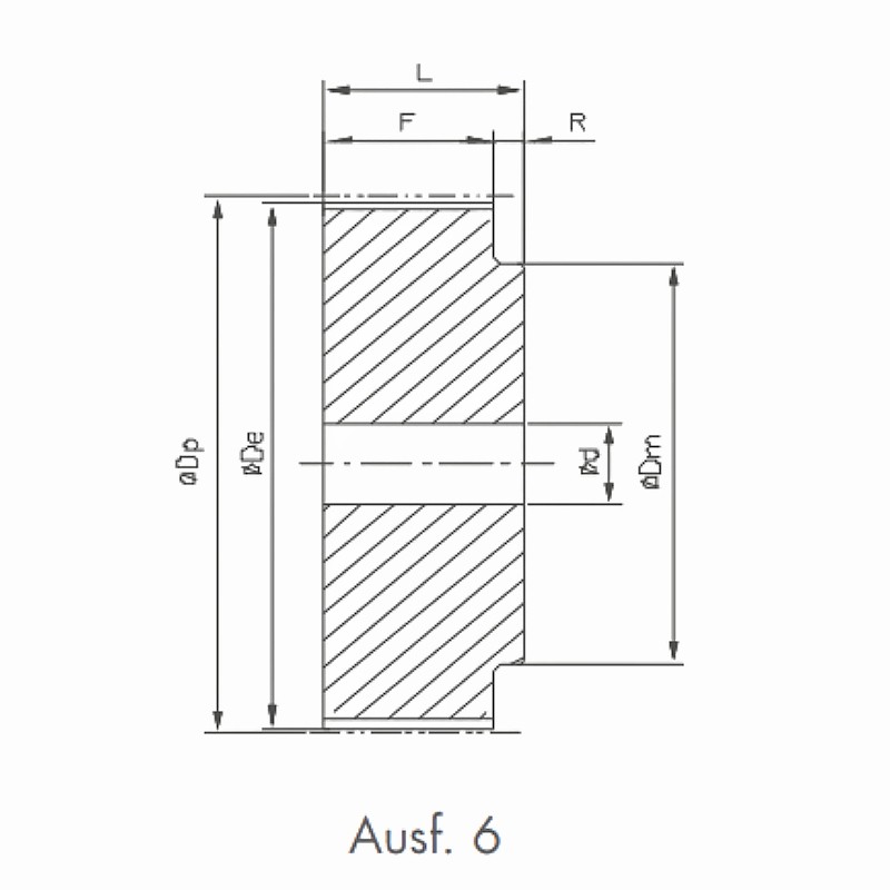 AT10 Timing Belt Pulley Type 6 Dimension Chart