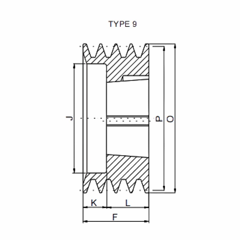 SPA V Belt Pulley Type 9 Dimensions Chart