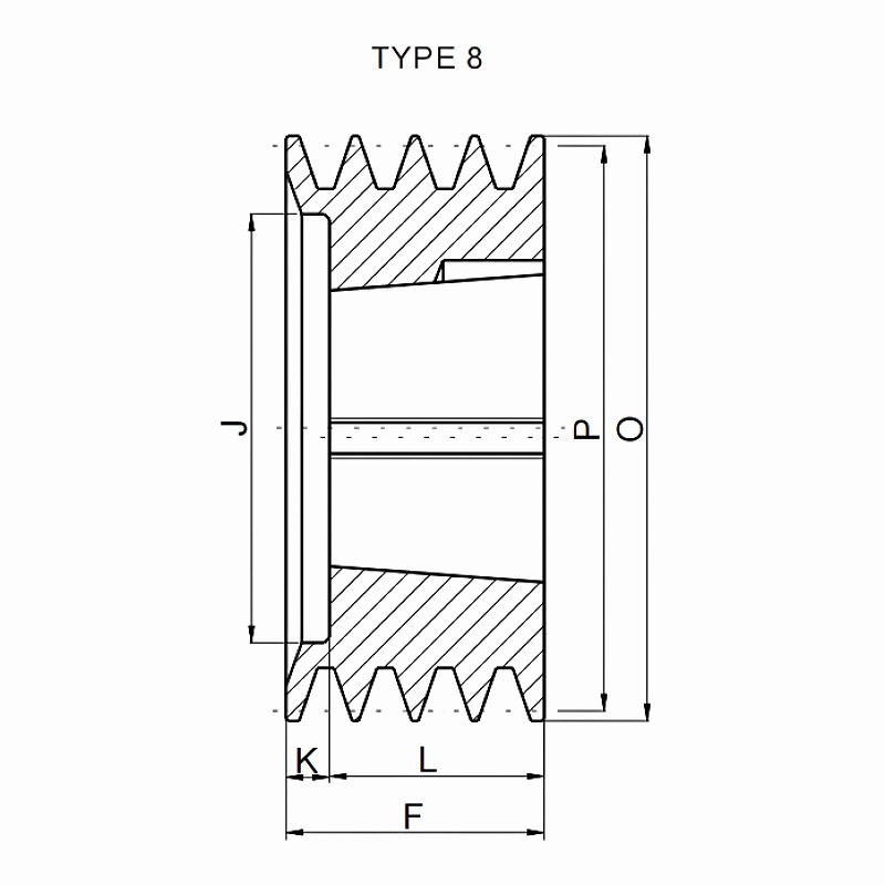 SPA V Belt Pulley Type 8 Dimensions Chart