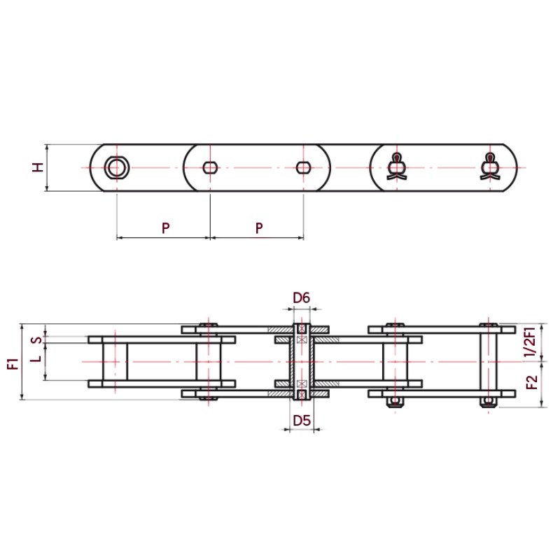 FV Series Conveyor Chain Dimension Chart