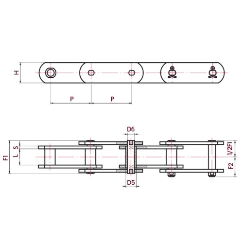 Cadena transportadora FV112 | Cadena transportadora con casquillo (serie FV)