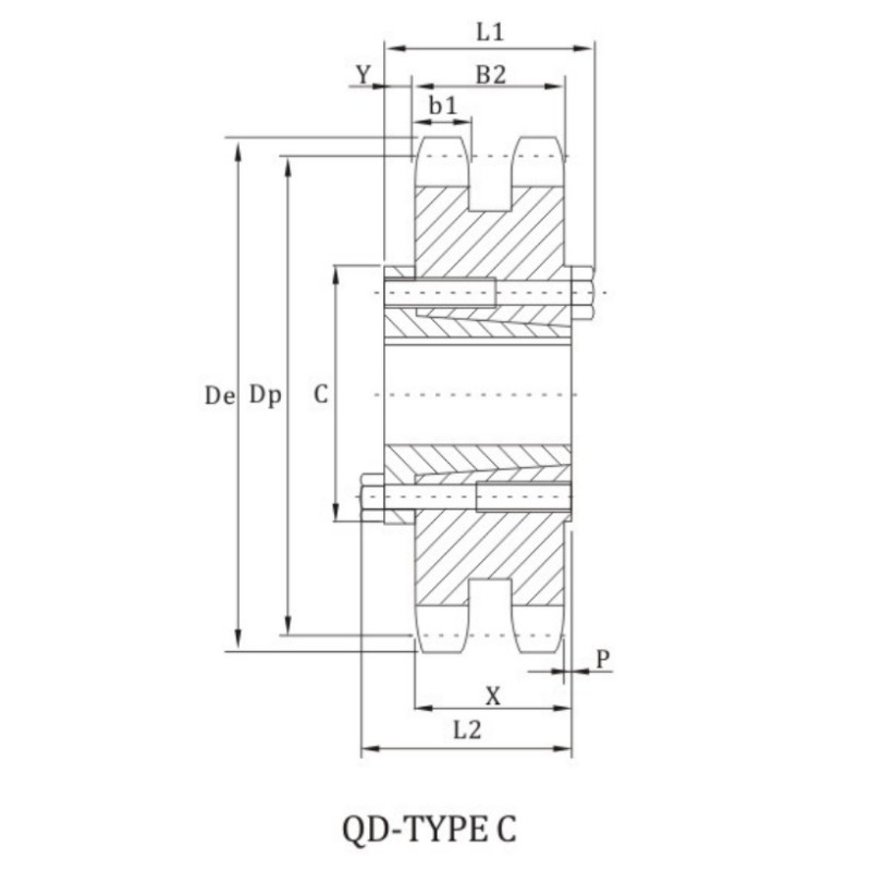 D40B sprocket with qd bushings dimension chart