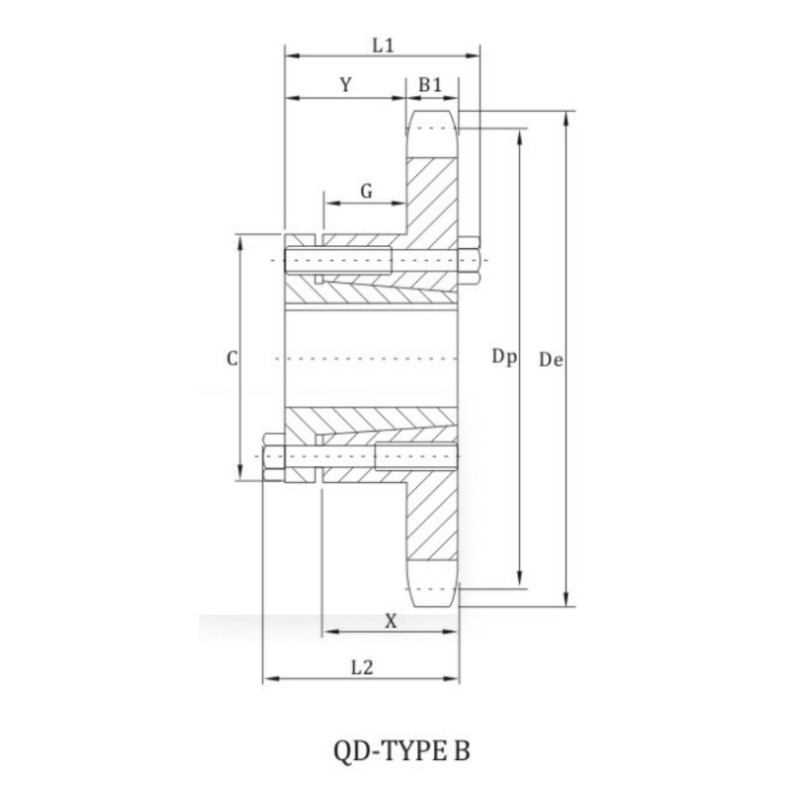 60B sprocket with qd bushings dimension chart