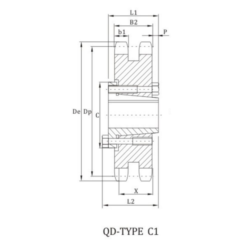 D60B sprocket with qd bushings dimension chart