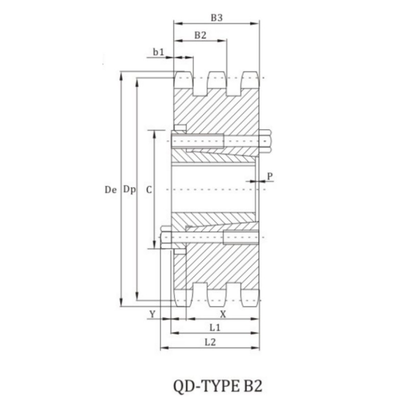 E80B sprocket with qd bushings dimension chart