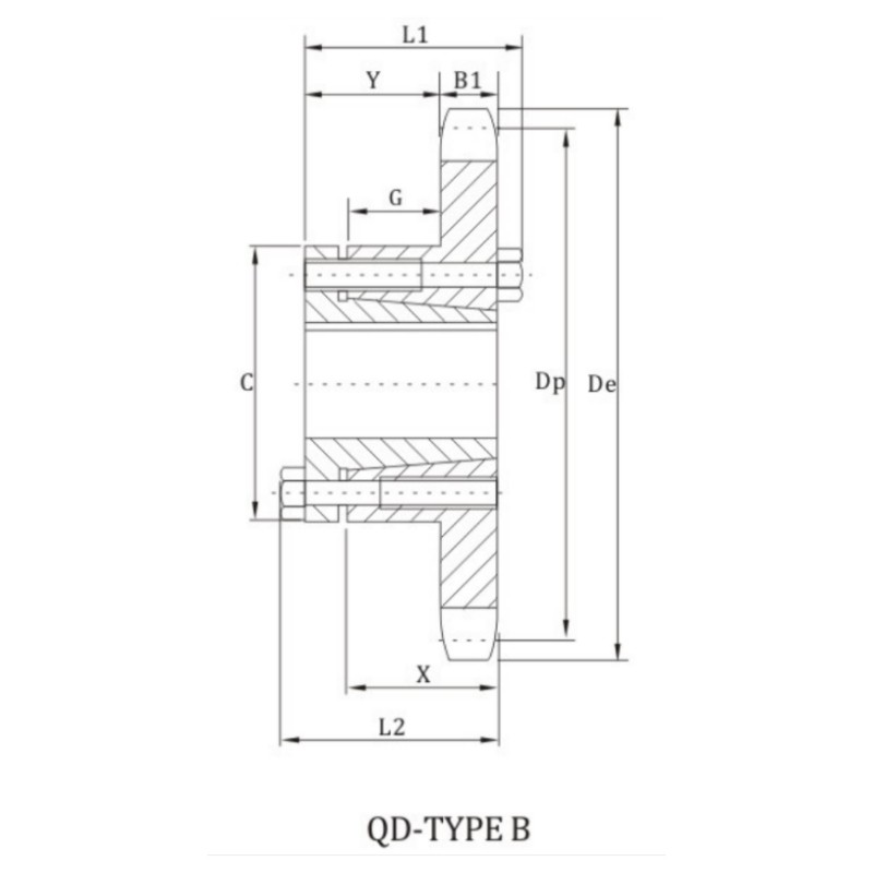 100B sprocket with qd bushings dimension chart