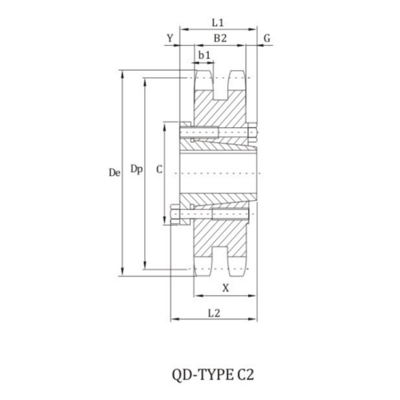 D100B sprocket with qd bushings dimension chart