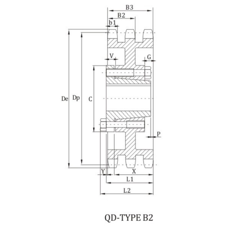 E100B sprocket with qd bushings dimension chart