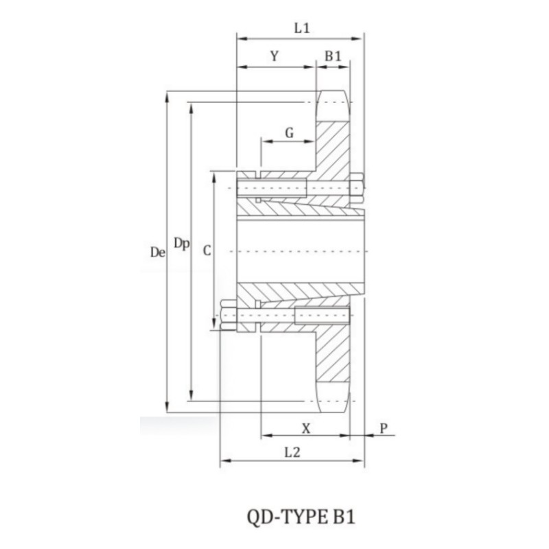 120B sprocket with qd bushings dimension chart