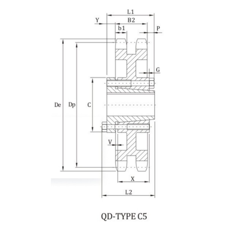 D160B sprocket with qd bushings dimension chart