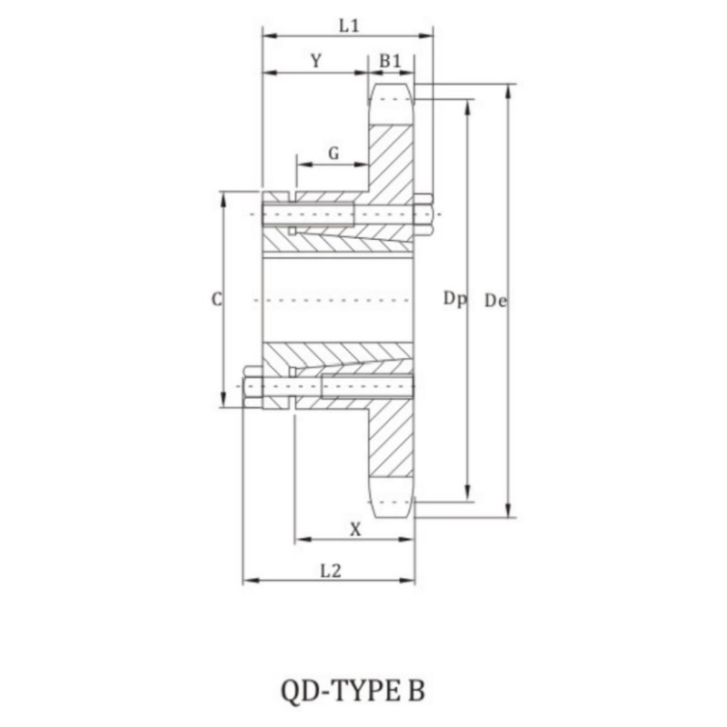 140B sprocket with qd bushings dimension chart