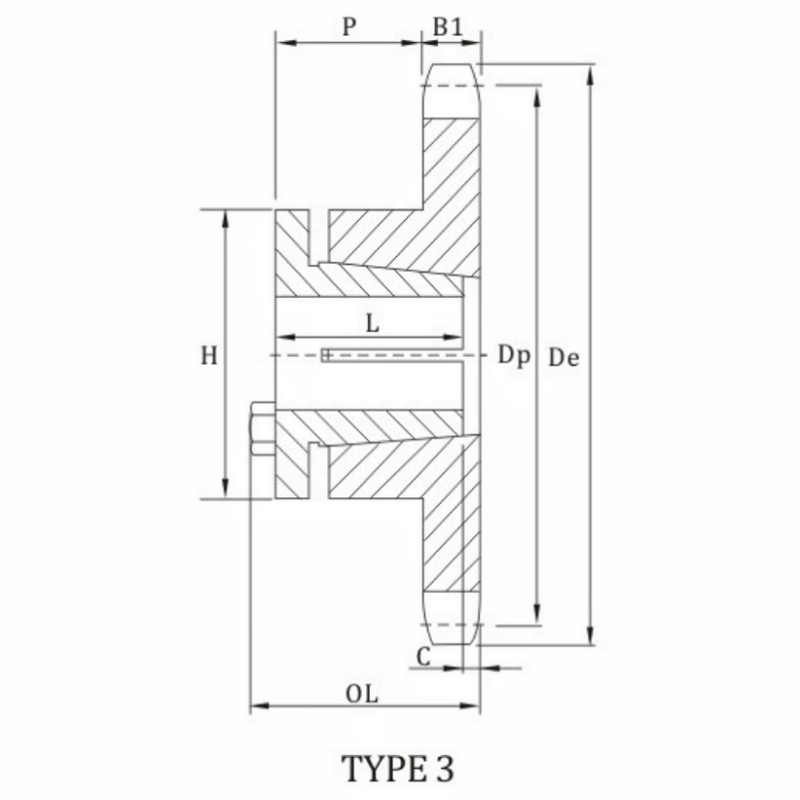 35B sprocket with split taper bushings dimension chart