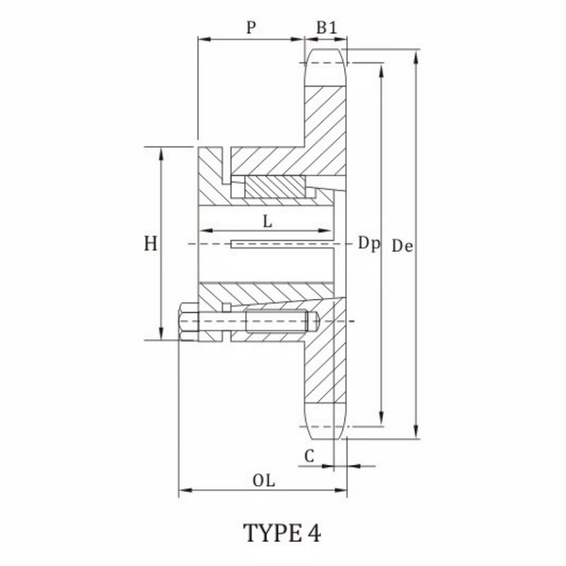 120B sprocket with split taper bushings dimension chart