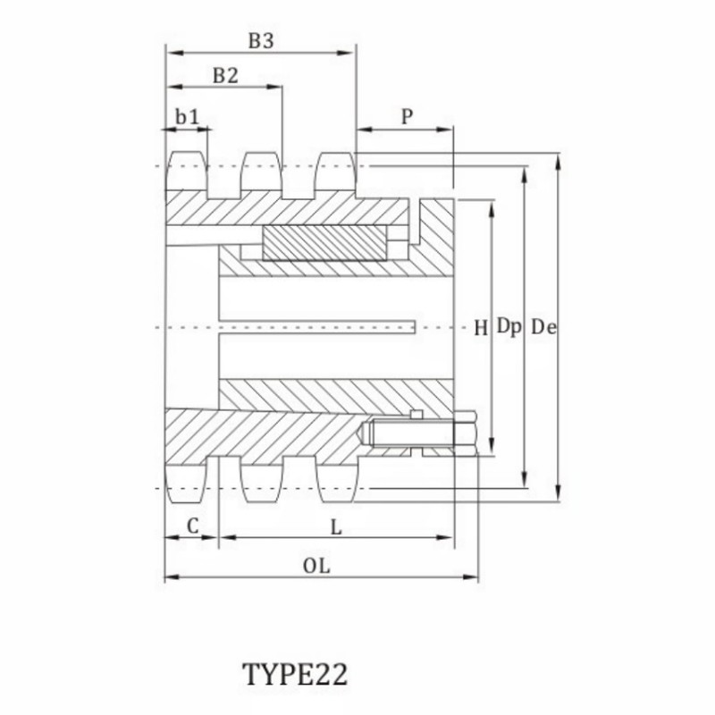 T80B sprocket with split taper bushings dimension chart