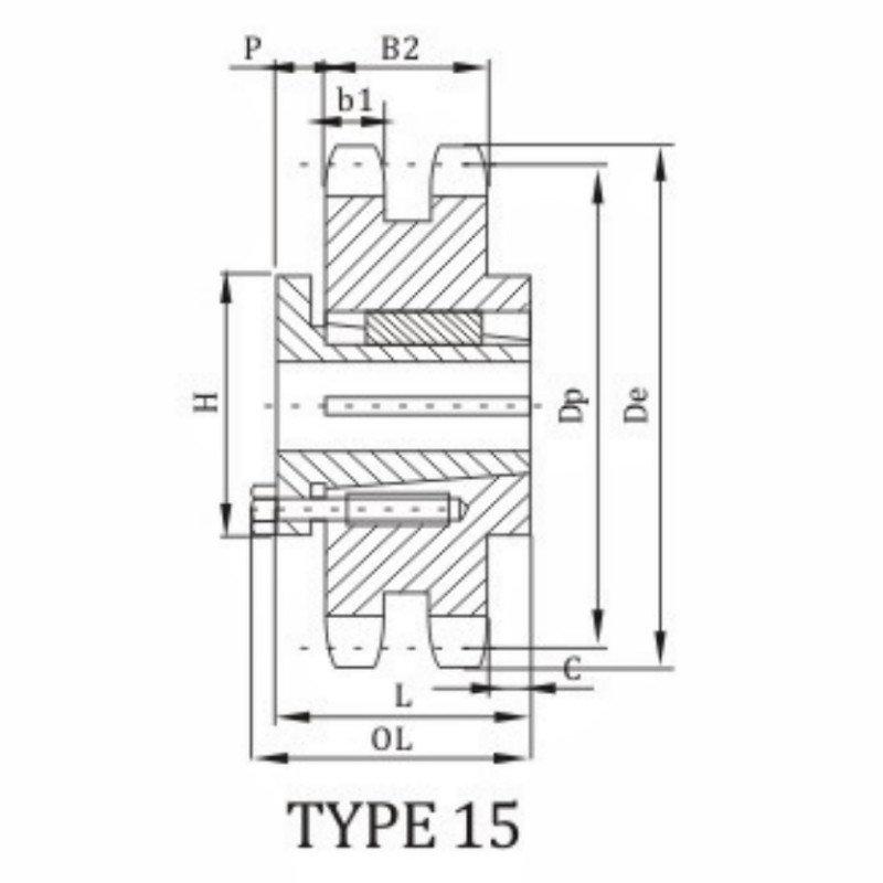 D120B sprocket with split taper bushings dimension chart