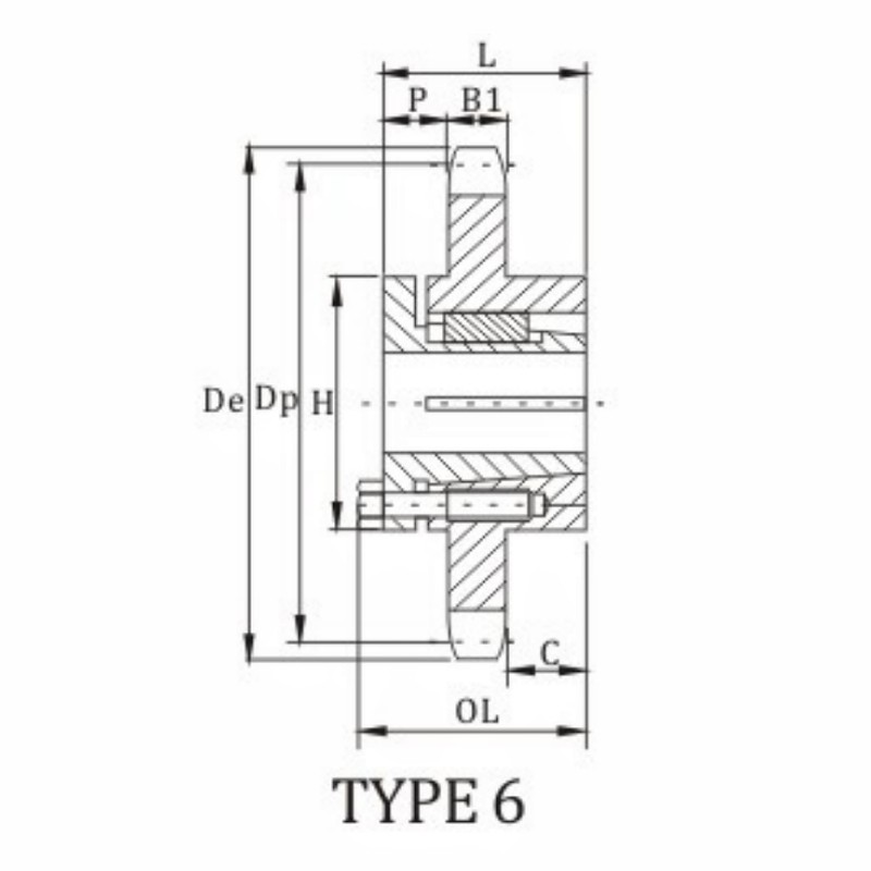 200B sprocket with split taper bushings dimension chart