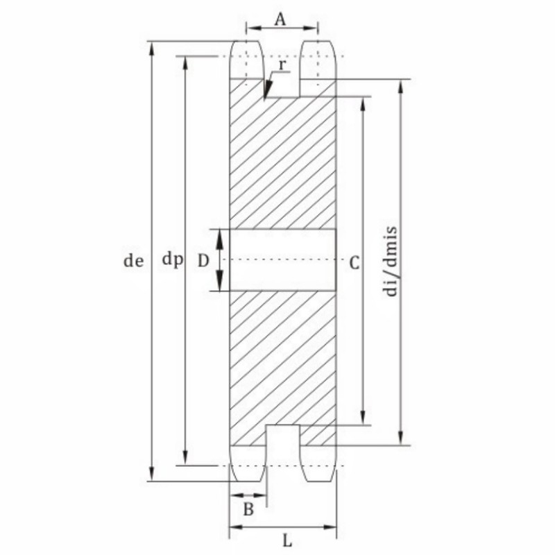 16B double single sprocket dimension chart