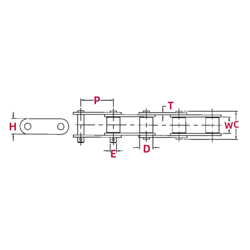 CA557 Steel Agricultural Chain dimension chart