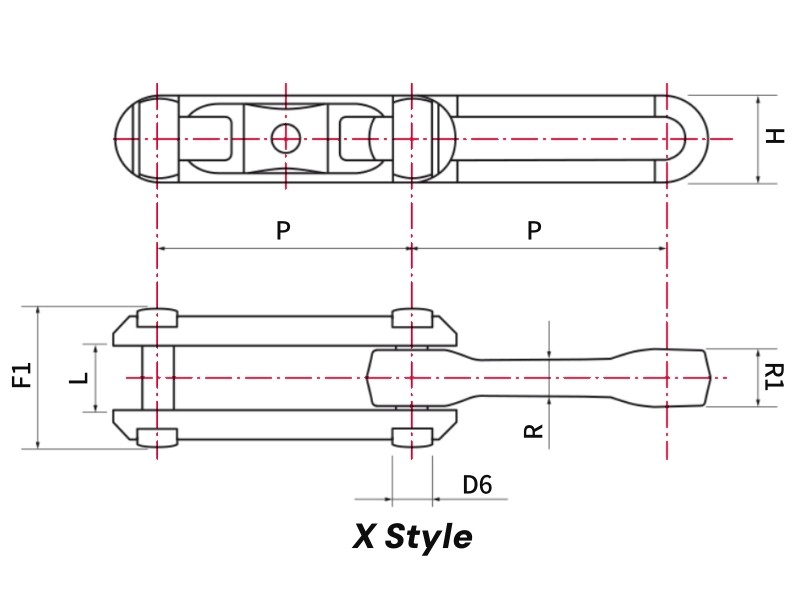 X228 Drop Forged Rivetless Chain dimension chart